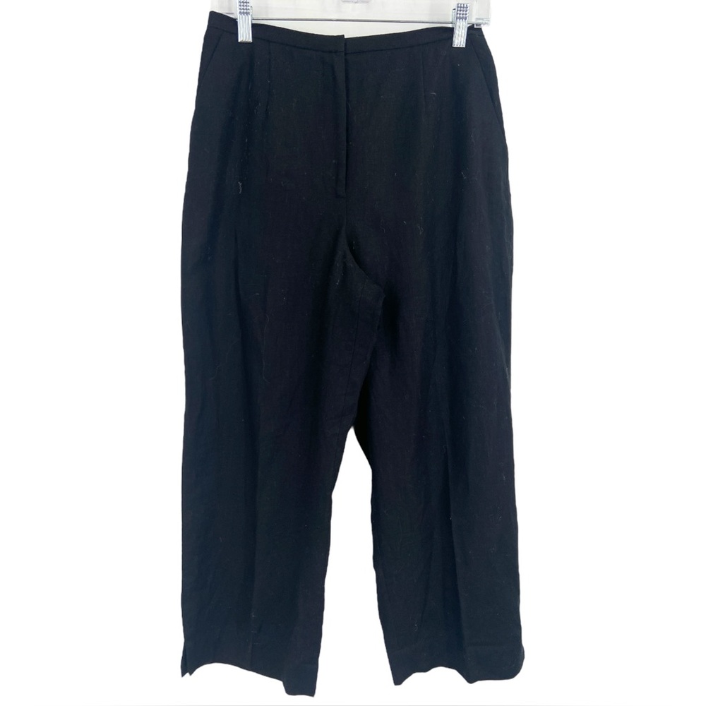Laura Ashley 100% linen Black Pants Cropped Wide Leg Size 10